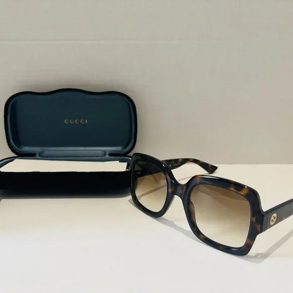 Authentic GUCCI Brown Tortoise Oversized Sunglasses - New with Packaging - Picture 1 of 7